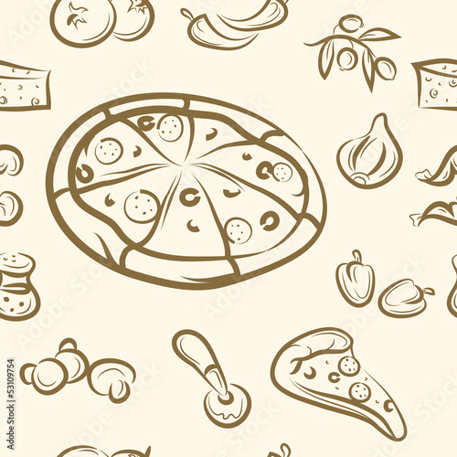 seamless pattern. doodle pizza set