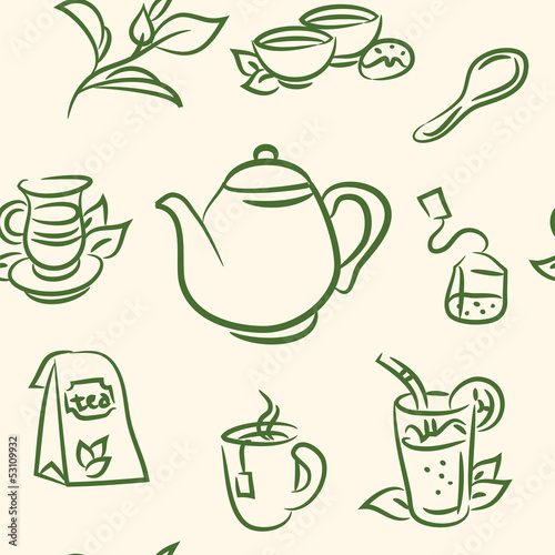 seamless pattern. doodle tea set