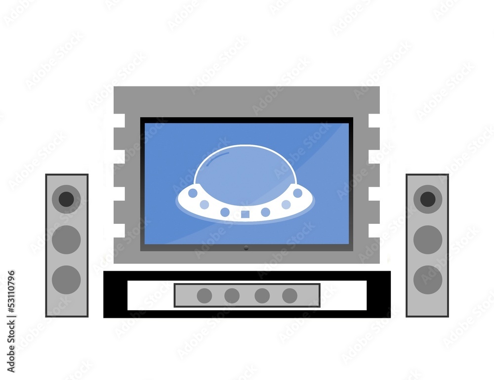 Fototapeta premium OVNI, soucoupe volante dans un home cinéma