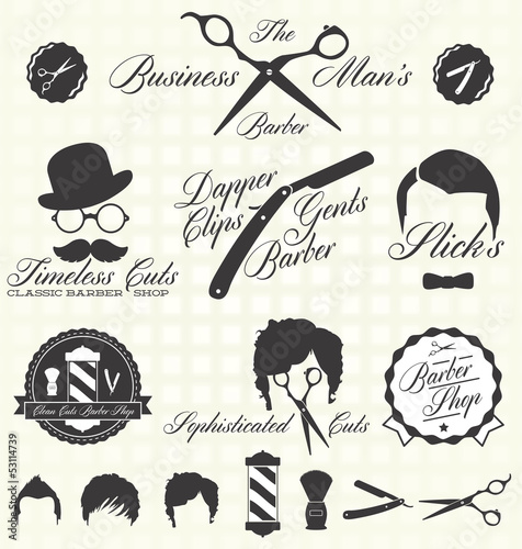 Vector Set: Retro Barber Shop Labels and Icons