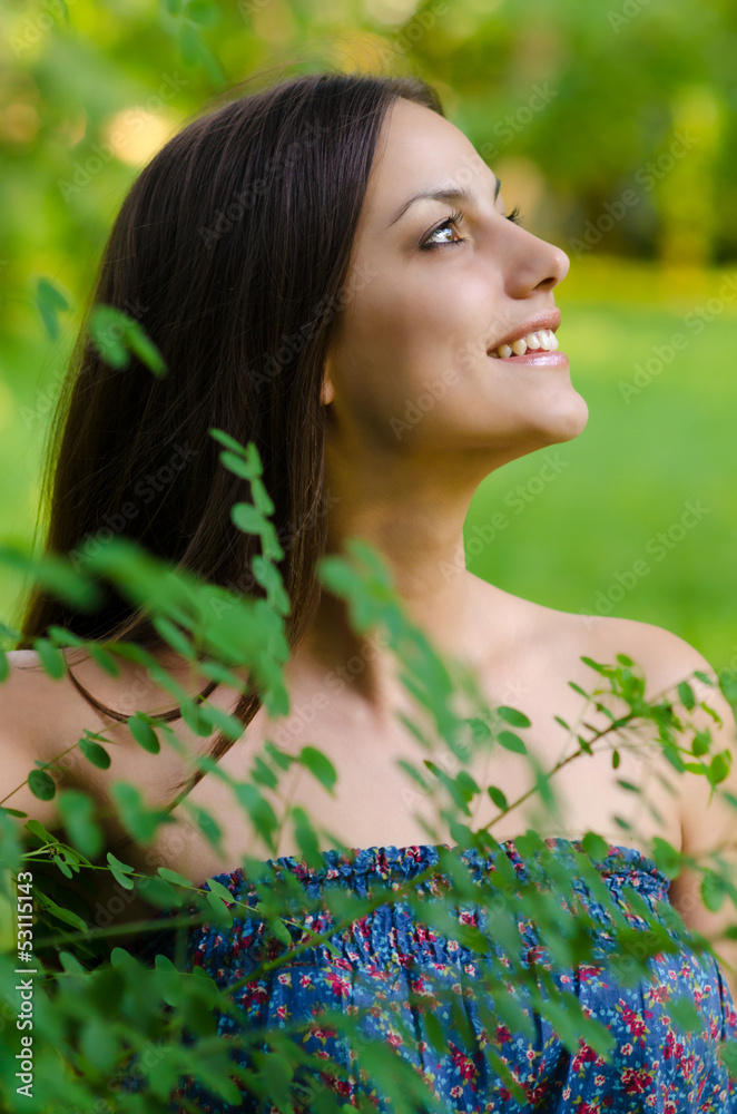 Happy young woman in the forest Happy young woman in the forest