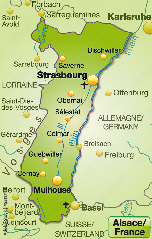 Karte der Region Elsass in Frankreich Stock Vector  Adobe Stock