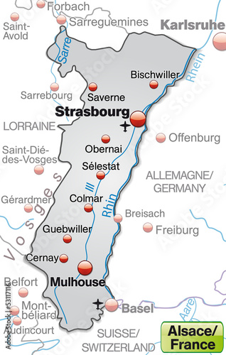  Karte der Region Elsass in Frankreich
