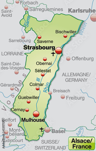  Karte der Region Elsass in Frankreich