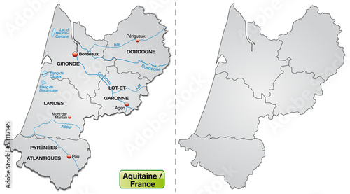  Karte von Aquitanien in Frankreich mit Departements
