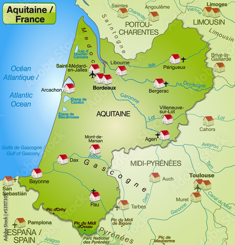  Karte der Region Aquitanien in Frankreich