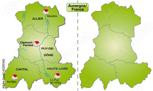  Freigestellte Karte der Auvergne mit Departements