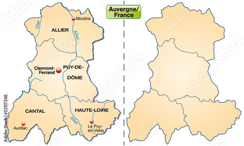  Freigestellte Karte der Auvergne mit Departements