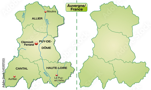  Freigestellte Karte der Auvergne mit Departements