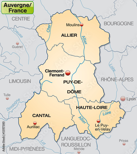  Karte der Region Auvergne mit Departements