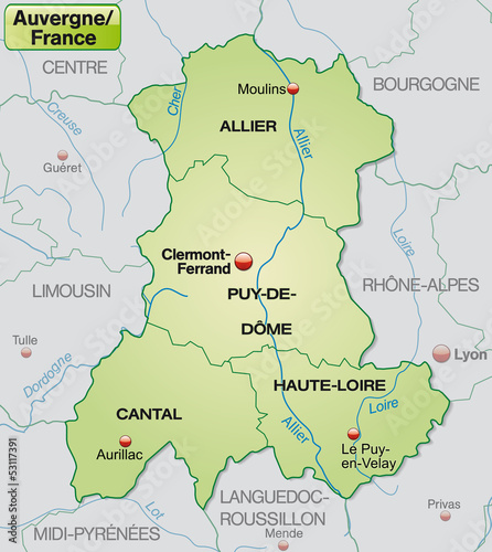  Karte der Region Auvergne mit Departements