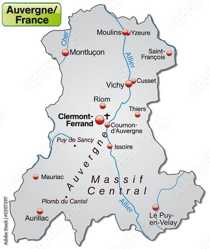 Inselkarte der Region Auvergne in Frankreich