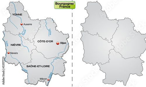 Landkarte der Region Bourgogne mit Departements