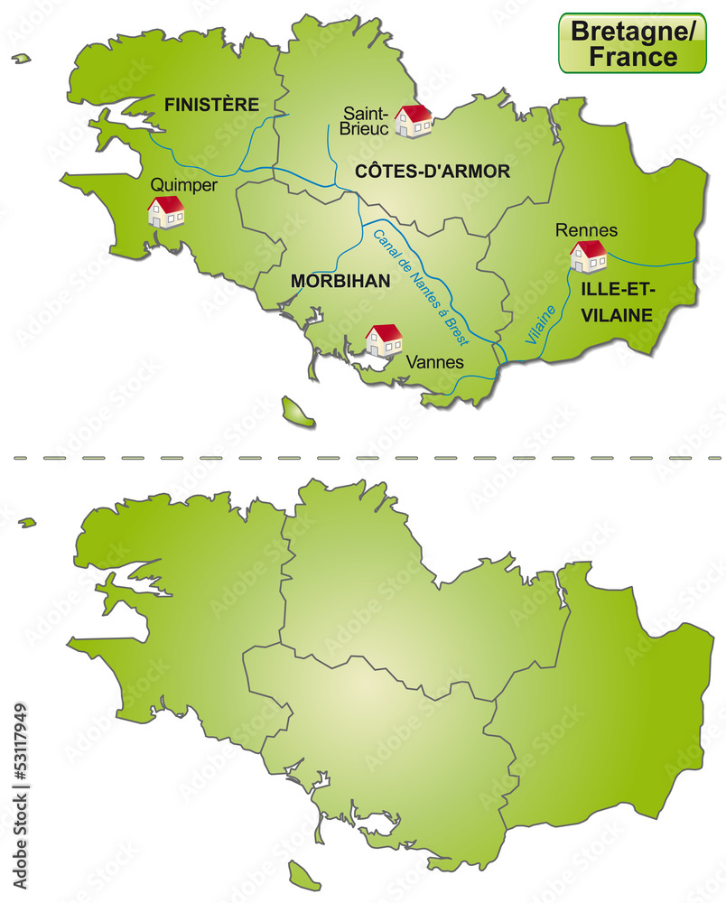 Obraz premium Landkarte der Bretagne mit Departements