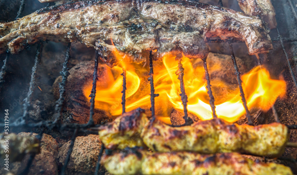 Lamb meat on the barbecue grill Lamb meat on the barbecue grill