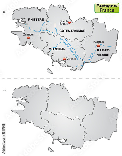 Landkarte der Bretagne mit Departements