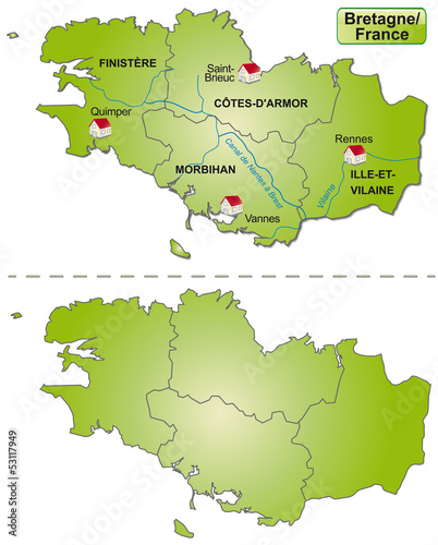 Landkarte der Bretagne mit Departements