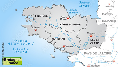 Karte der Bretagne mit Departements und Umland