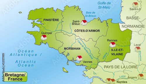 Karte der Bretagne mit Departements und Umland