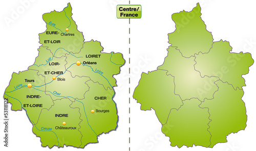 Inselkarte der Region Centre mit Departements