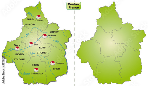 Inselkarte der Region Centre mit Departements