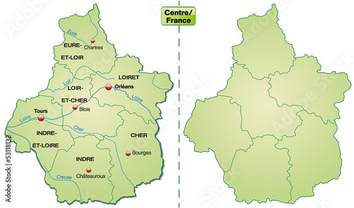 Inselkarte der Region Centre mit Departements