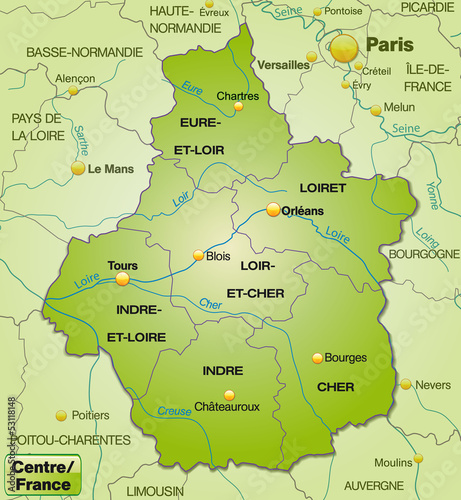 Karte der Region Centre mit Departements