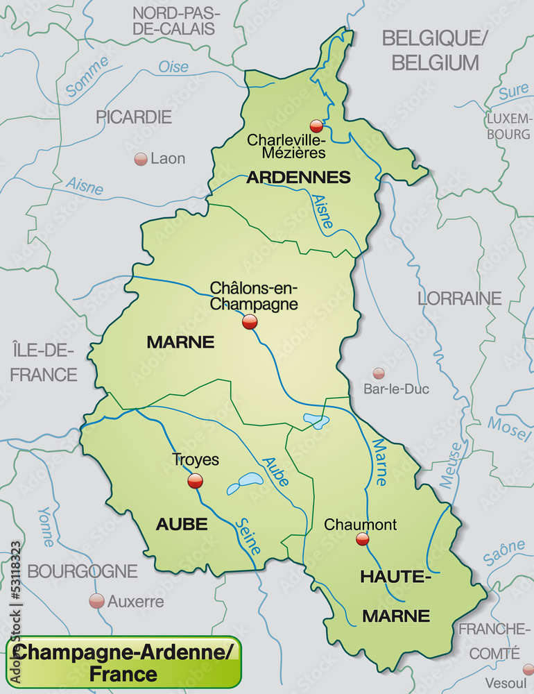Umgebungskarte von Champagne-Ardenne mit Departements