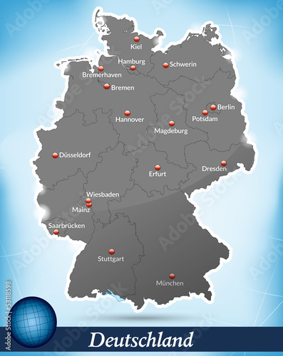Deutschlandkarte mit Bundesländern und Hauptstädten