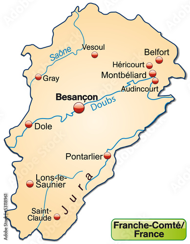 Inselkarte der Region France-Comté in Frankreich