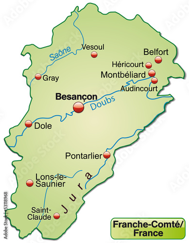 Inselkarte der Region France-Comté in Frankreich