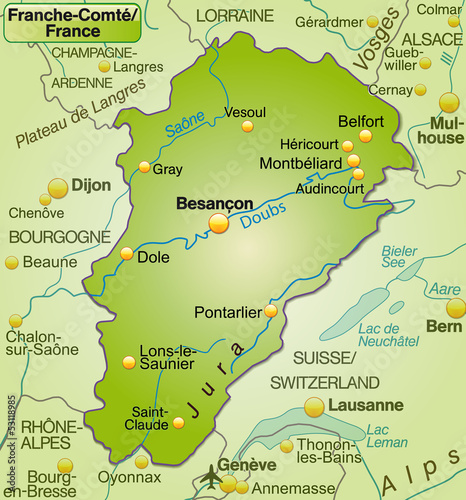 Karte der Region France-Comté mit Umgebung