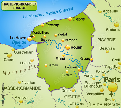 Karte der Region Haute-Normandie mit Umgebung