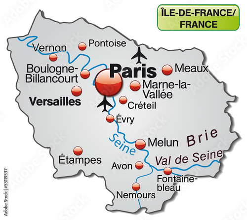 Inselkarte der Region Île-de-France in Frankreich
