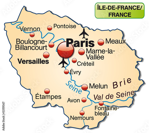 Inselkarte der Region Île-de-France in Frankreich