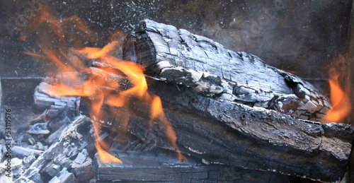 Fotografie Background of Flames and Glowing Embers in a Campfire