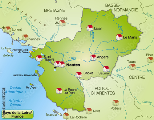 Karte der Region Payd-de-la-Loire mit Umland