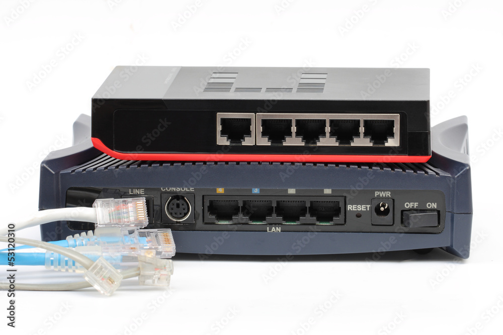 Ethernet switch and router connect Lan on the white background Ethernet switch and router connect Lan on the white background