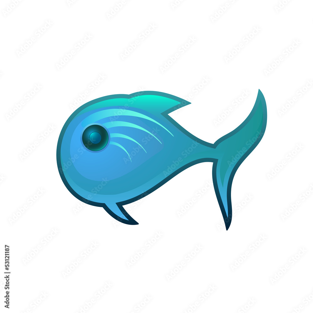 Blue small fish, isolated vector illustration