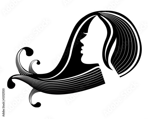 female silhouette in profile and hair