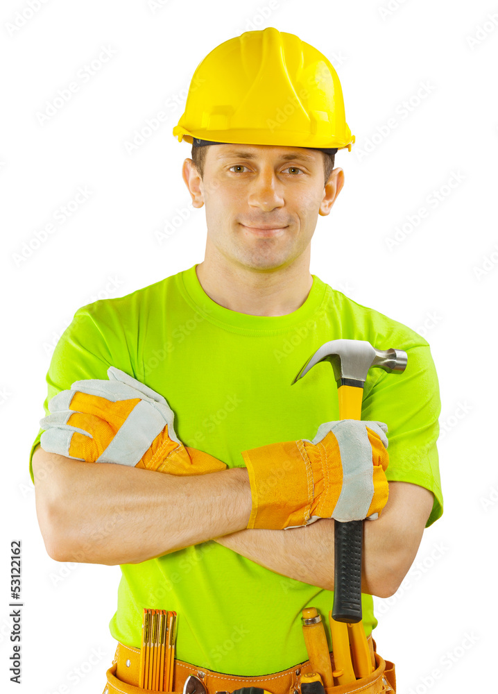 construction worker holding claw hammer construction worker holding claw hammer
