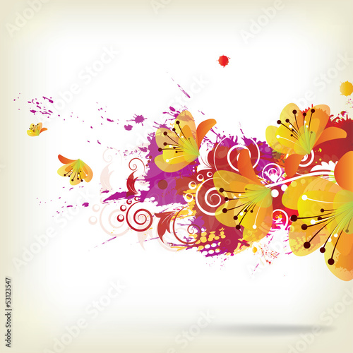 Abstract background with splash and floral elements