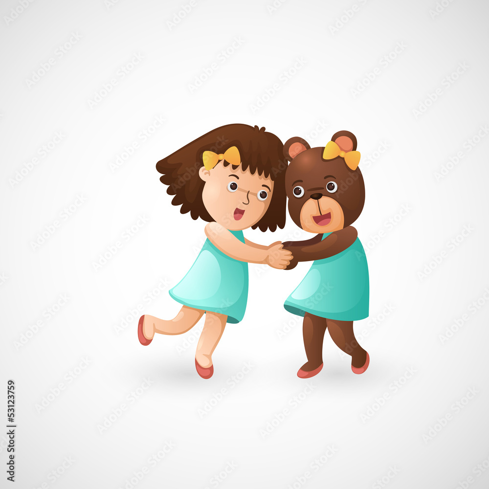 illustration of isolated baby girl hugging teddy bear vector illustration of isolated baby girl hugging teddy bear vector