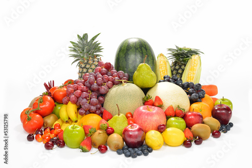 fruits and vegetables isolated on a white