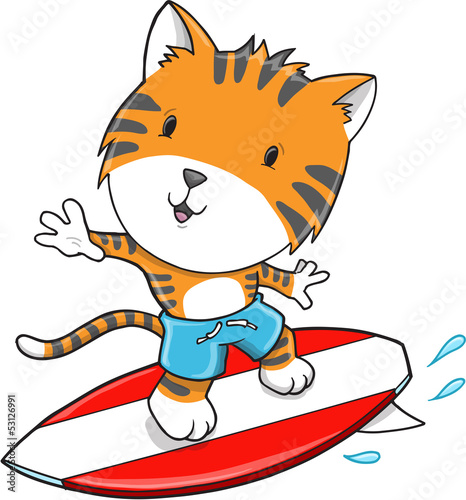 Fototapeta Naklejka Na Ścianę i Meble -  Surfing Tiger Vector Illustration Art