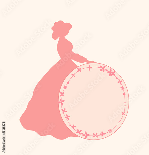 Banner with romantic woman and floral frame