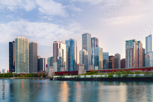 City of Chicago USA   colorful sunset panorama skyline