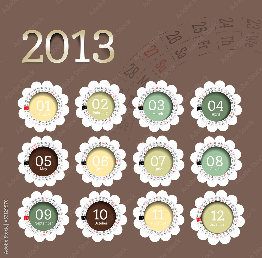 2013 calendar in flower form 2013 calendar in flower form