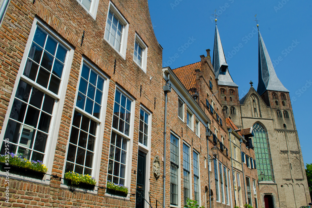 Dutch old houses with church in Deventer