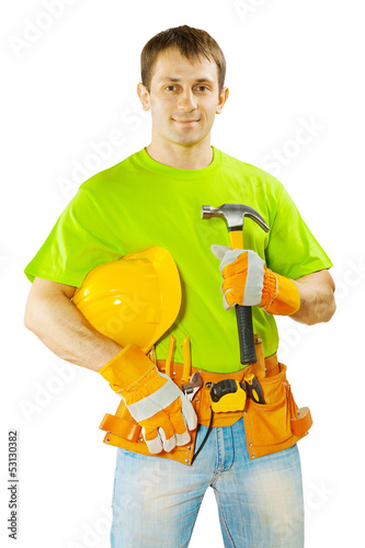 worker with tools isolated on white background